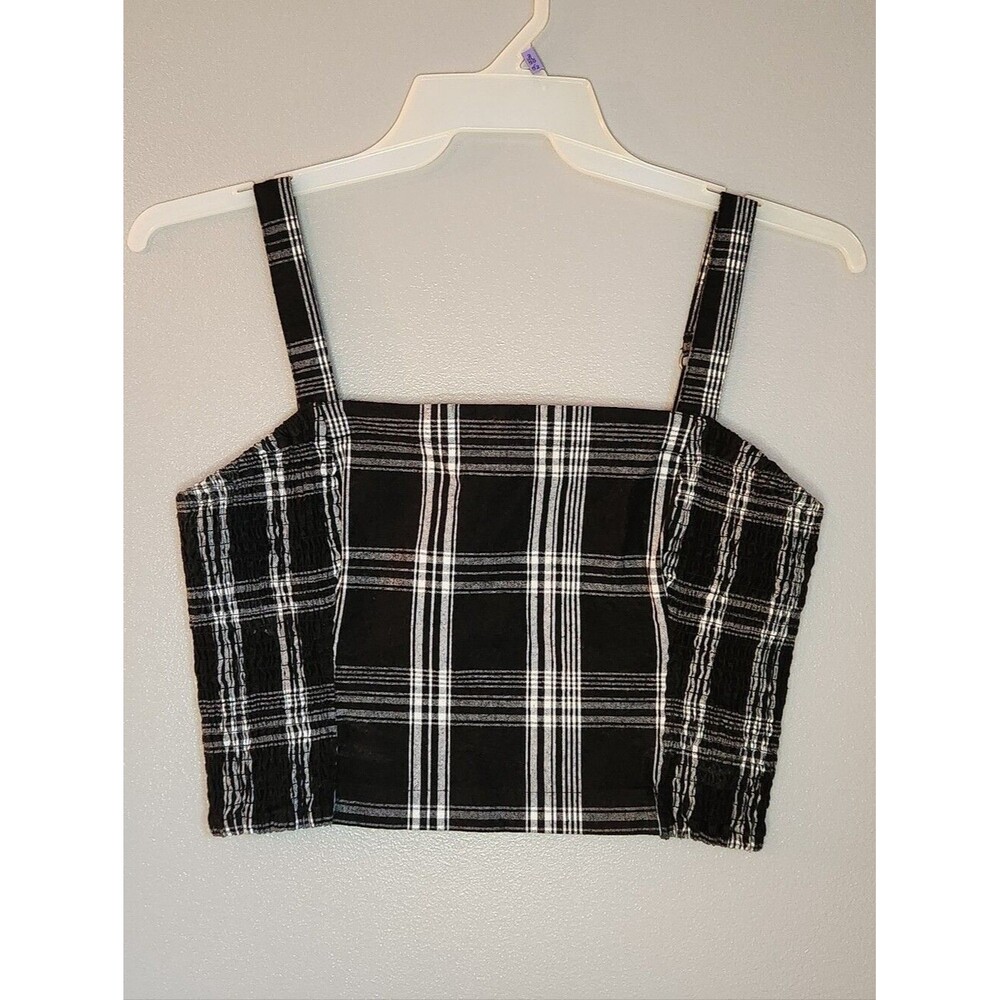 Hollister Black & White Plaid Crop Top Size Large